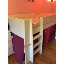 Children's white single cabin bed and playhouse