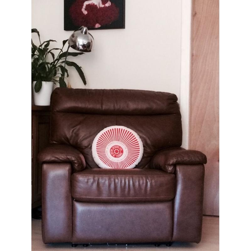 Brown leather electric reclining chair