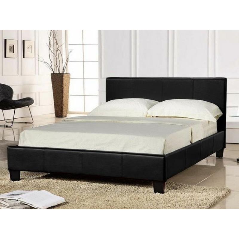 LEATHER DOUBLE BED WITH MATTRESS