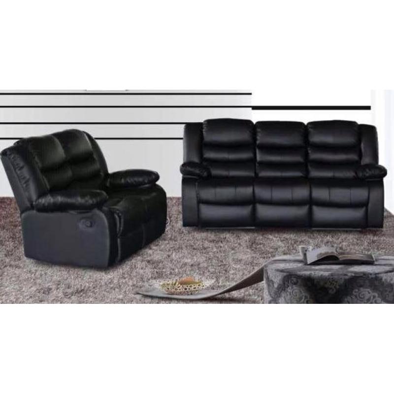 Rubie 3 and 2 Seater bonded leather recliner sofa set with pull down drinks holder