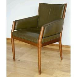 Green leather mid century modern Danish style vintage retro chair