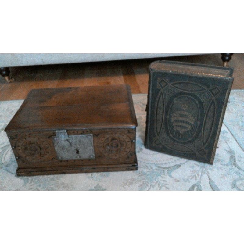 Antique "JACOBIAN" 17th Century Bible Box with Bible