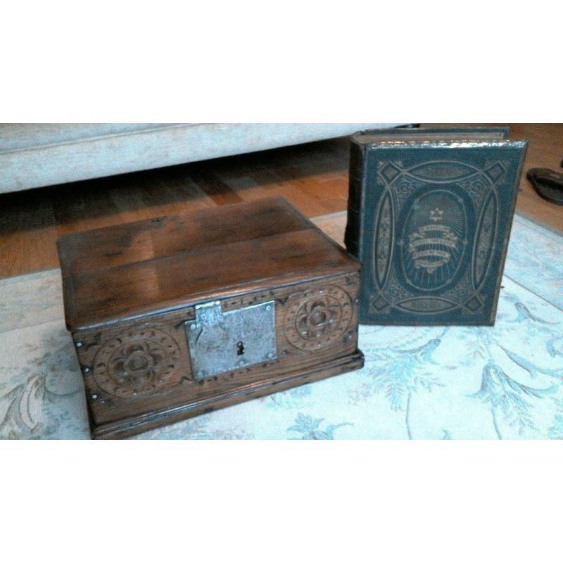 Antique "JACOBIAN" 17th Century Bible Box with Bible