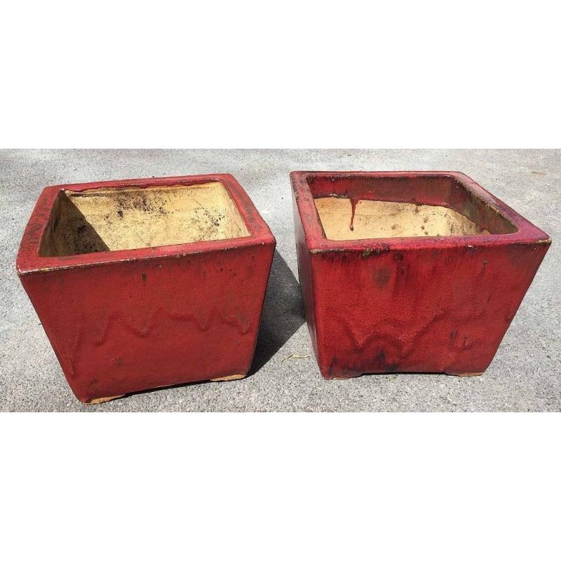 Red Glazed Garden Pots x 2