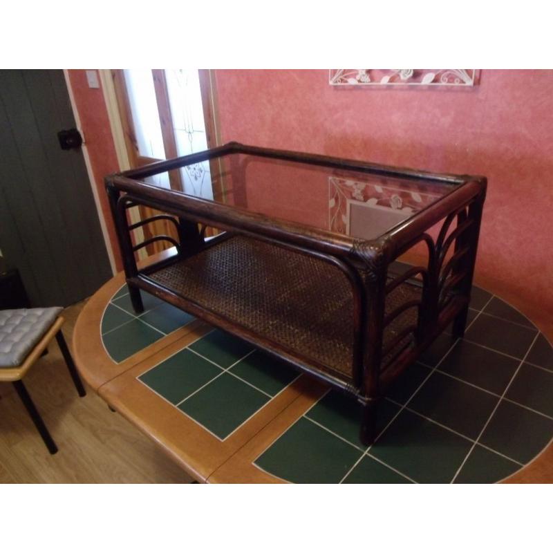 70's/80's Bamboo/Rattan Tinted Glass Topped Coffee Table