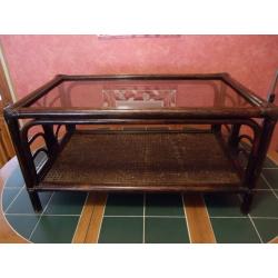 70's/80's Bamboo/Rattan Tinted Glass Topped Coffee Table