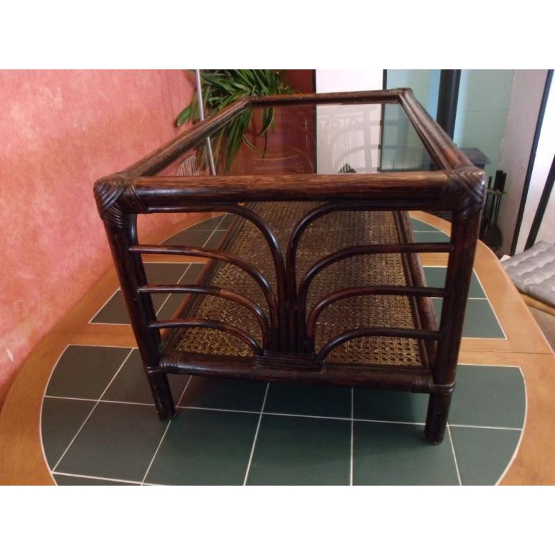 70's/80's Bamboo/Rattan Tinted Glass Topped Coffee Table