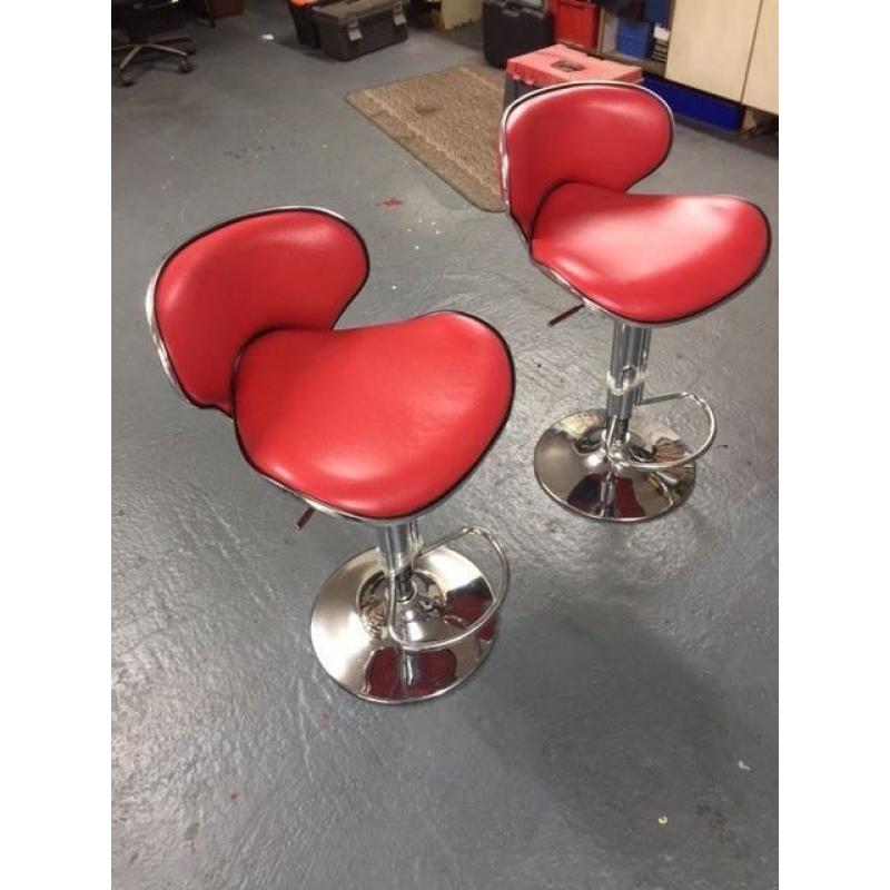 2 Bar / Kitchen stools. Red Leather