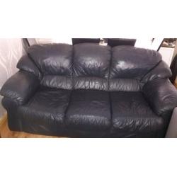 3 & 2 seater navy leather settee.