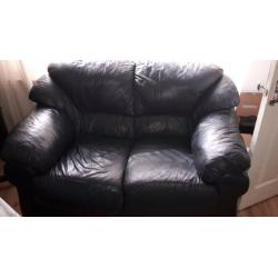 3 & 2 seater navy leather settee.