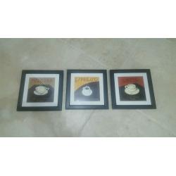 Set of 3, Framed coffee art, like new