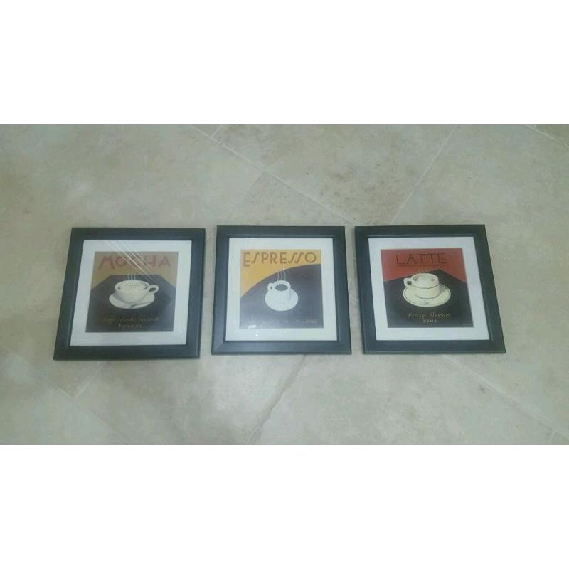 Set of 3, Framed coffee art, like new