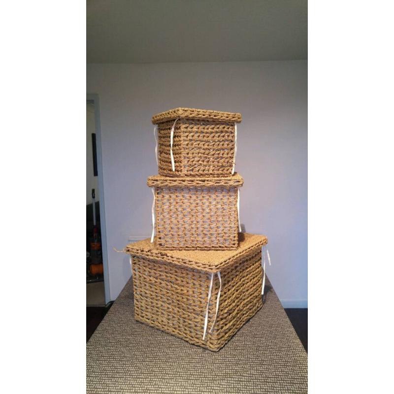 Set of three wicker baskets