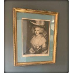 Beautiful Antique Framed Lithograph Portrait of a Victorian Lady, signature indistinct