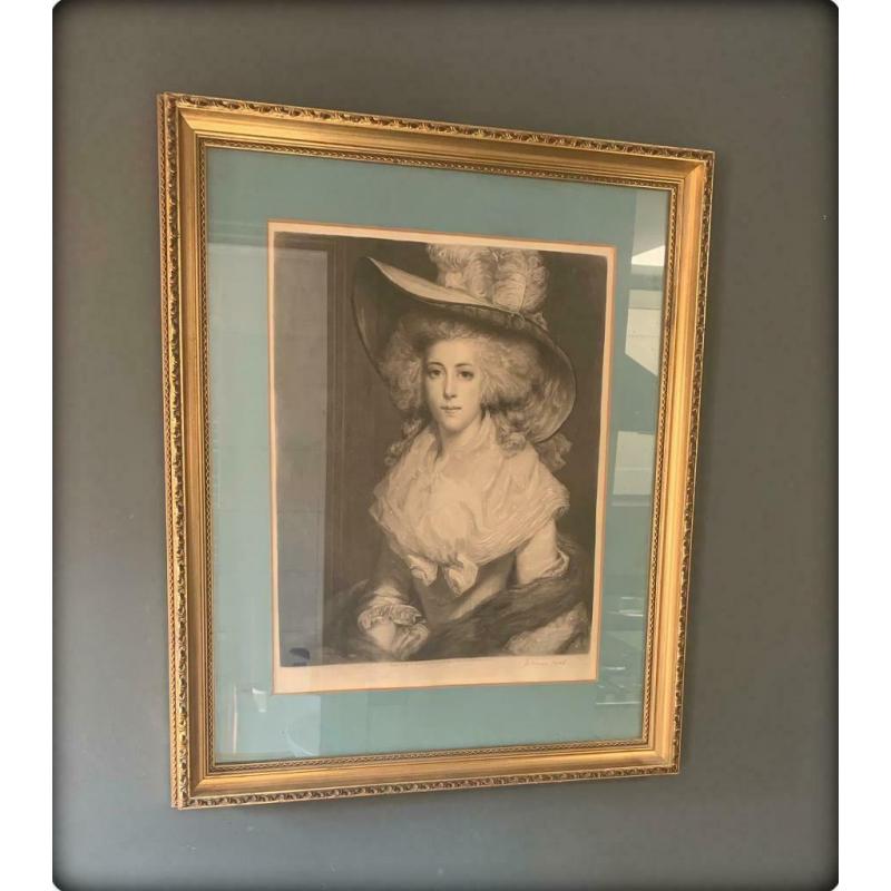 Beautiful Antique Framed Lithograph Portrait of a Victorian Lady, signature indistinct