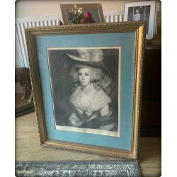 Beautiful Antique Framed Lithograph Portrait of a Victorian Lady, signature indistinct