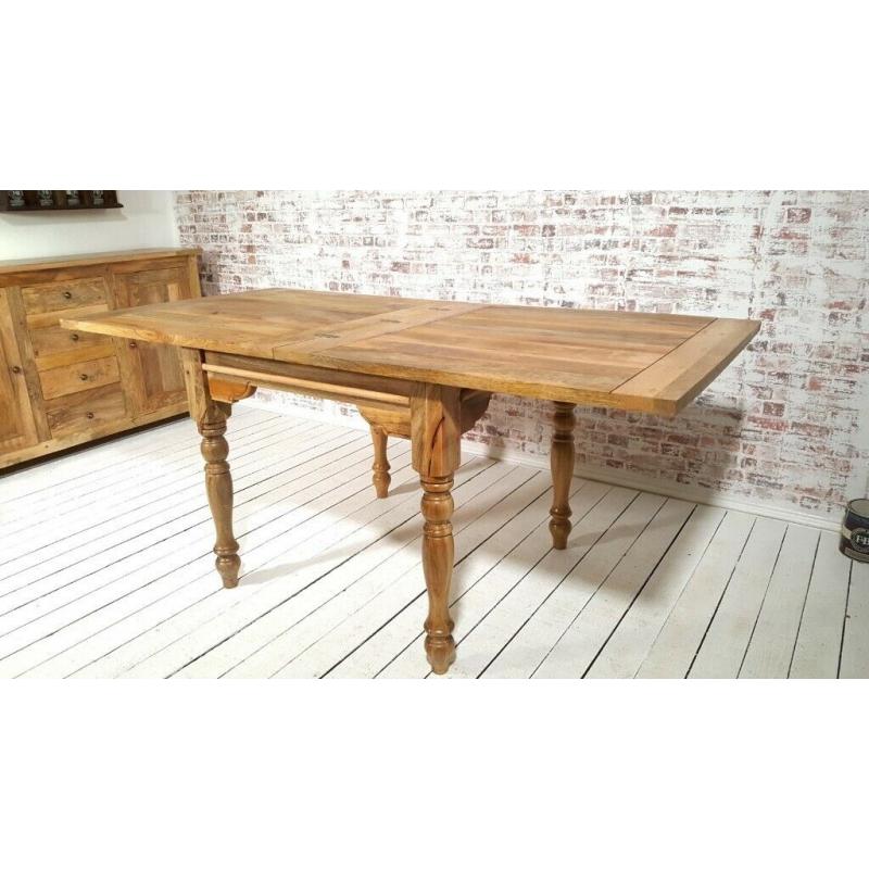 Turned Leg Extending Rustic Farmhouse Dining Kitchen Table Solid Hardwood - Space Saving Design