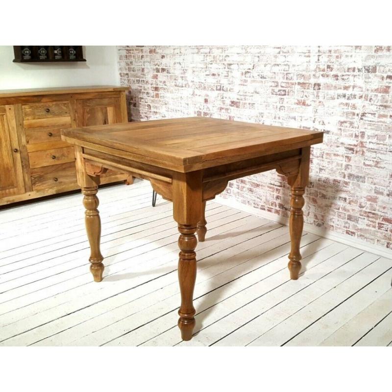 Turned Leg Extending Rustic Farmhouse Dining Kitchen Table Solid Hardwood - Space Saving Design