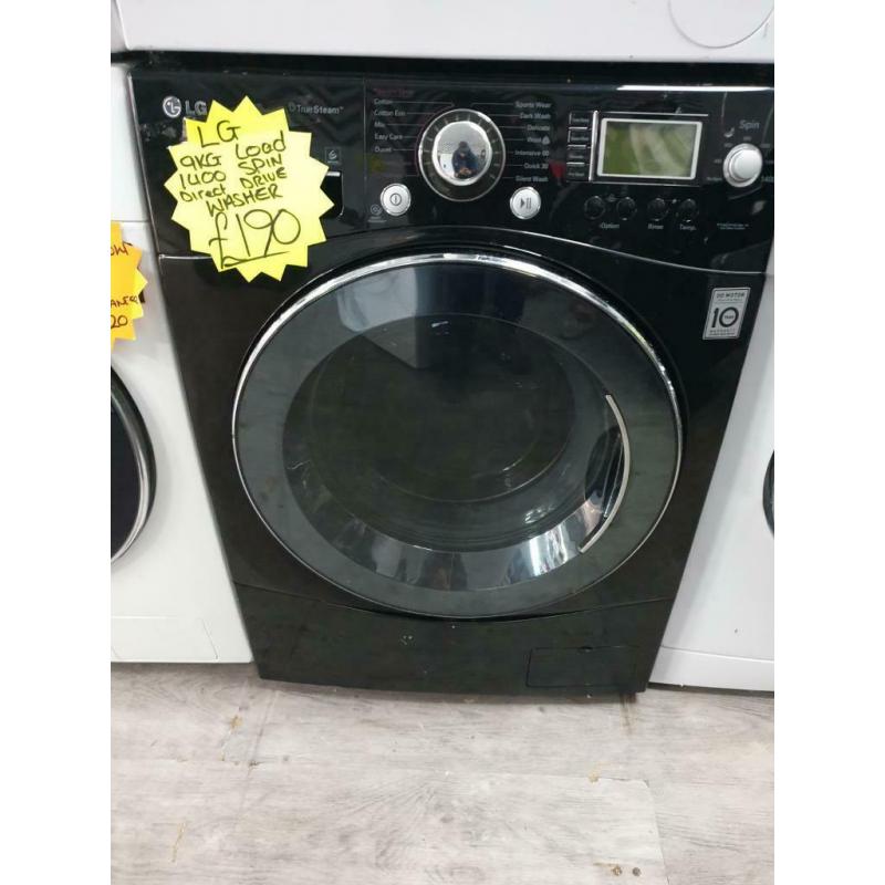 Black LG 9kg load 1400 spin washing machine